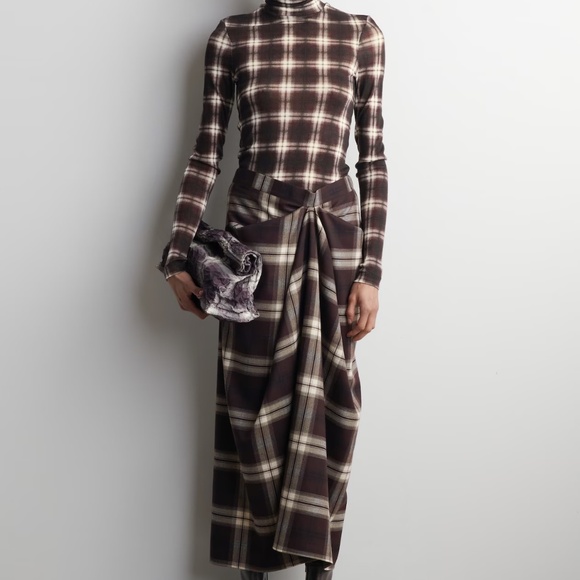 Cos Draped Checked Midi Skirt Size 4 - Picture 3 of 5